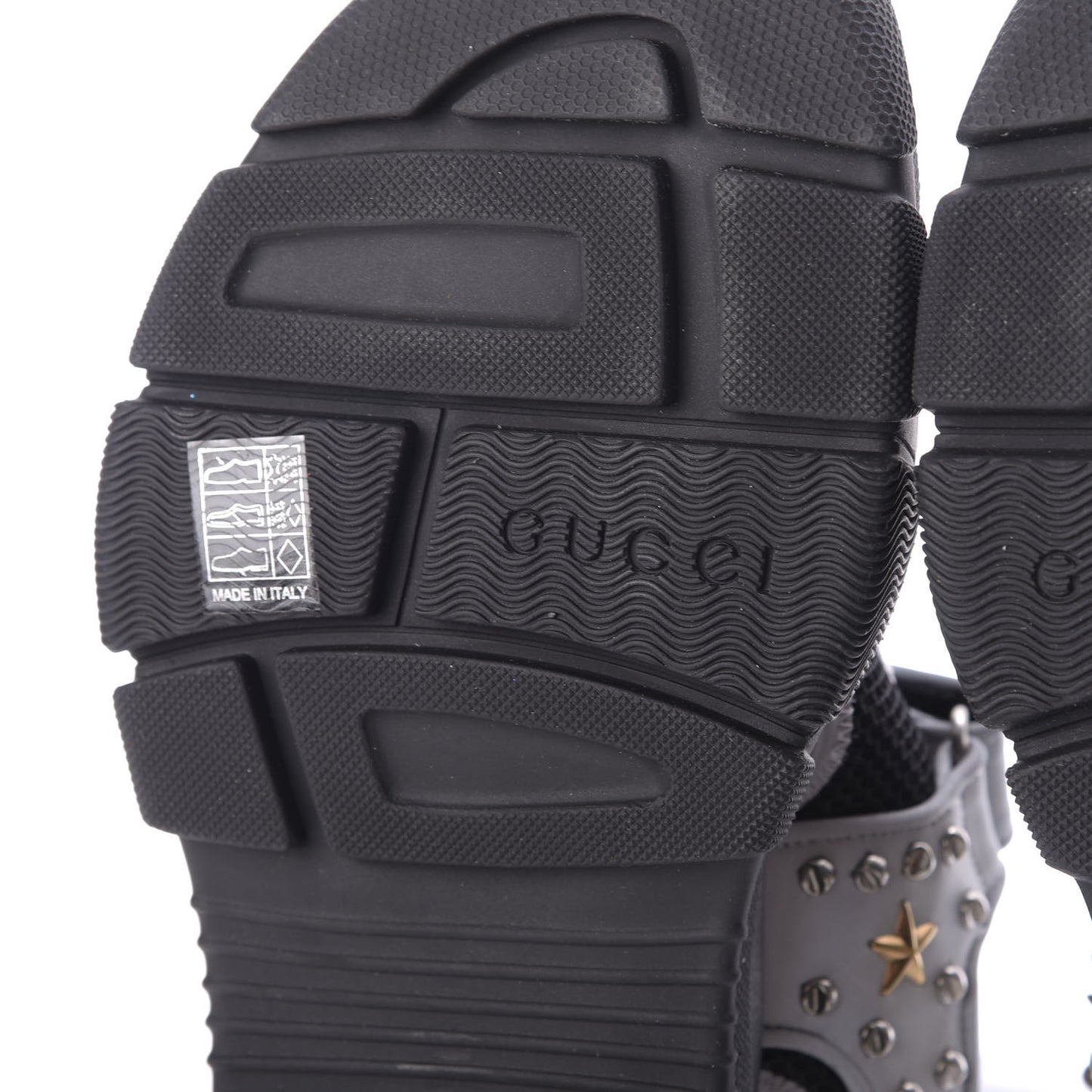 Technical Canvas Calfskin Reflective Studded Mens Aguru Sandals 8 Silver Black