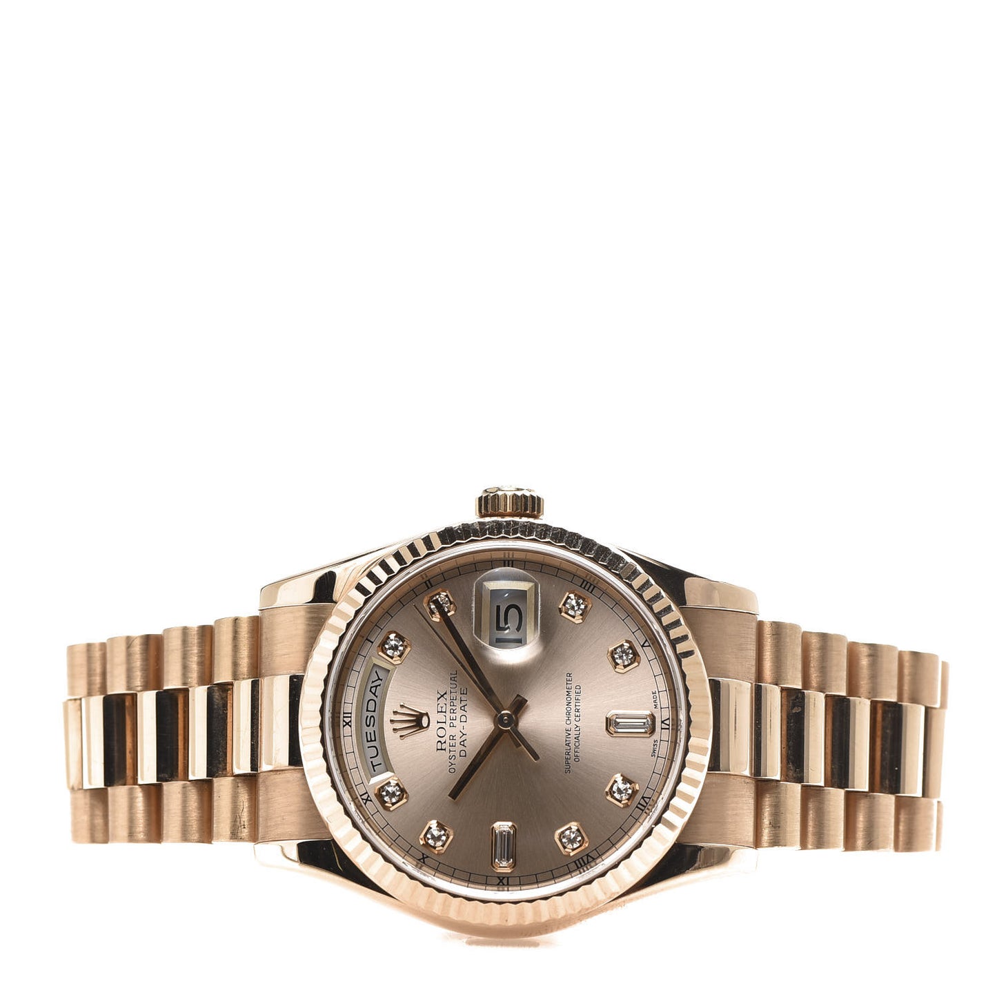 18K Everose Gold Diamond 36mm Oyster Perpetual Day-Date President Watch Rose 118235
