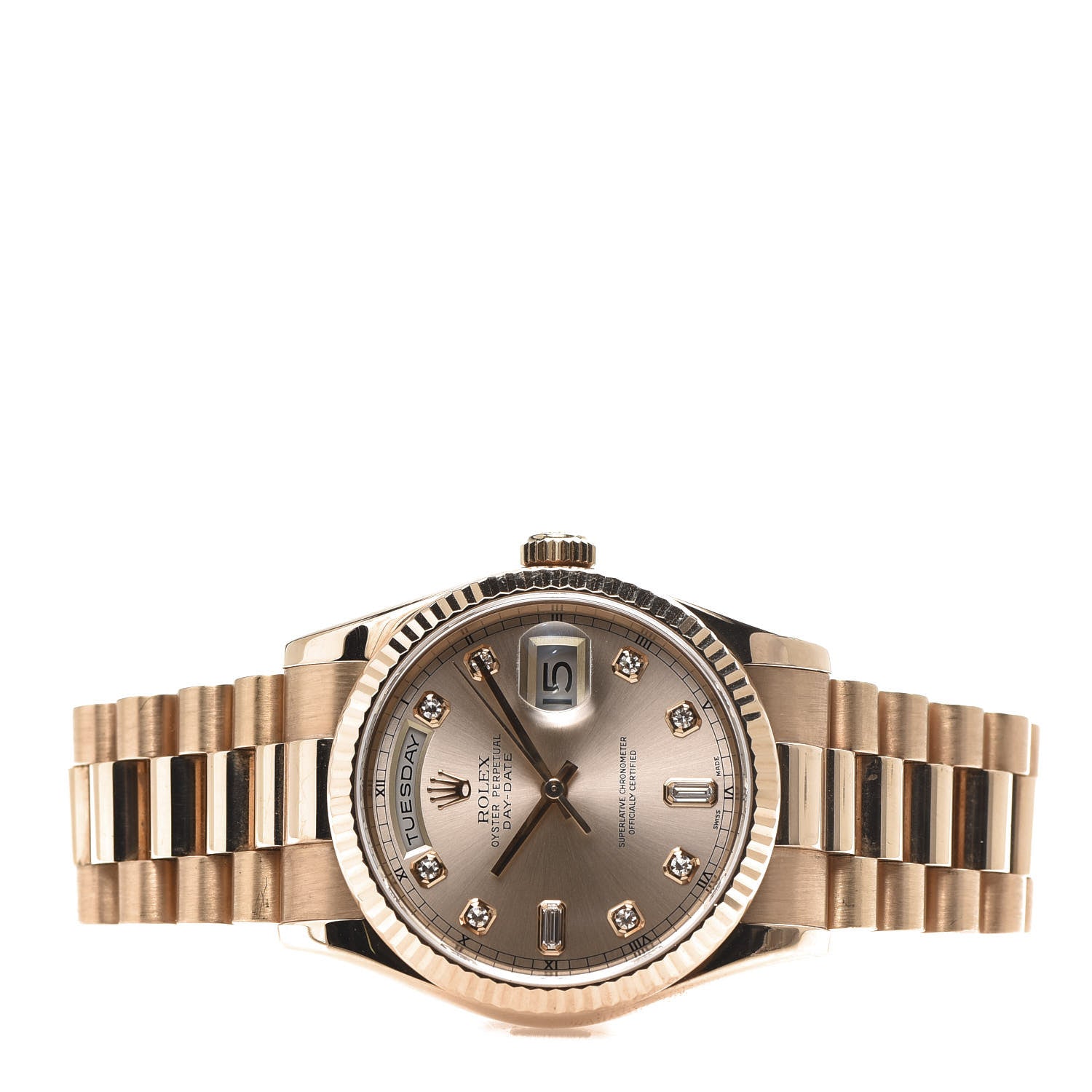 Rolex 18K Everose Gold Diamond 36mm Oyster Perpetual Day-Date President Watch Rose 118235 3 of 6
