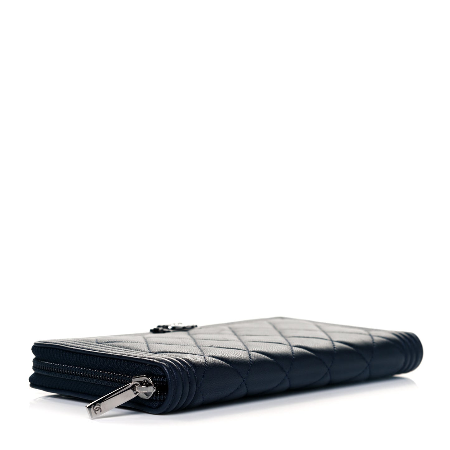Lambskin Quilted Boy Zip Around Wallet Navy