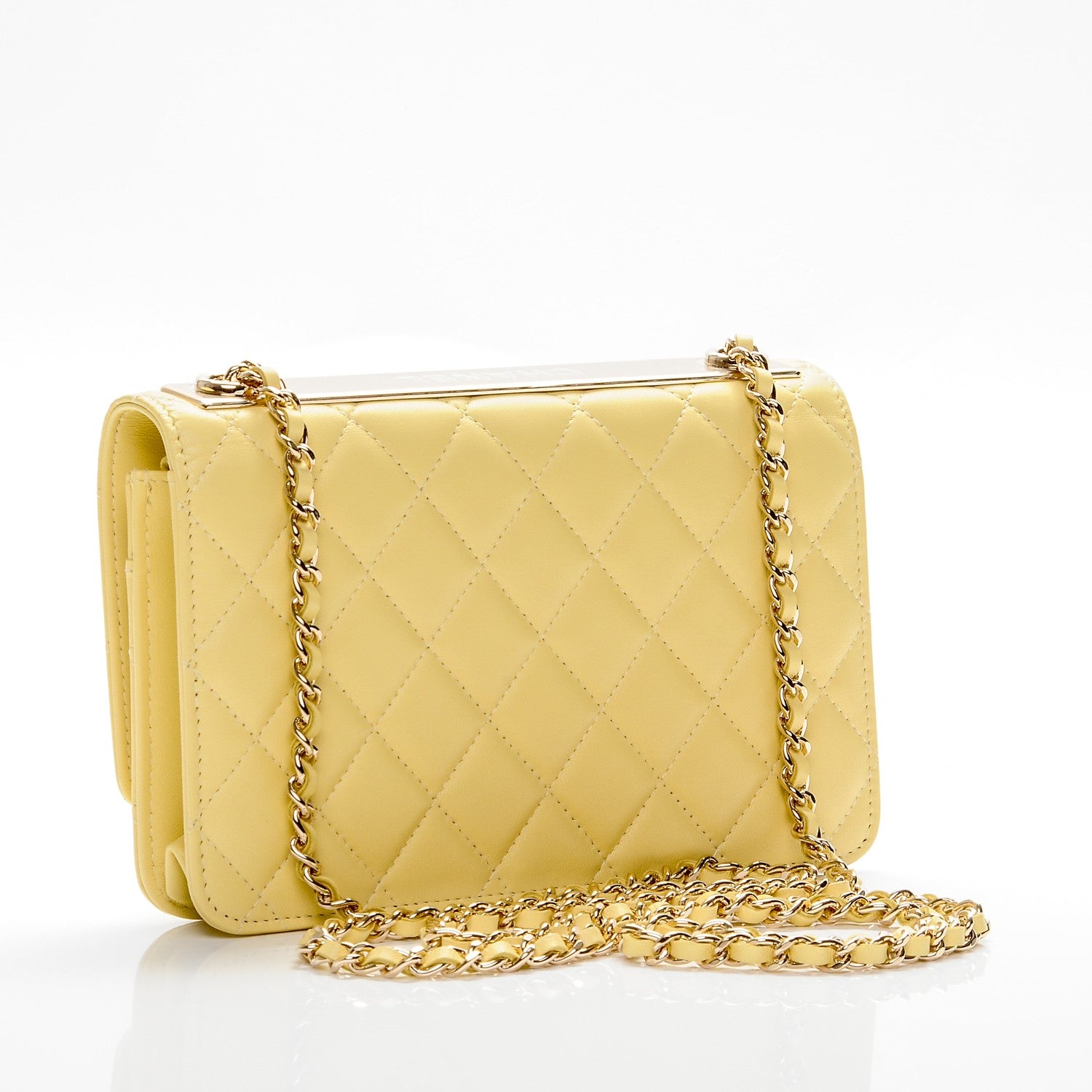 Chanel Lambskin Quilted Trendy CC Wallet On Chain WOC Yellow 2 of 24
