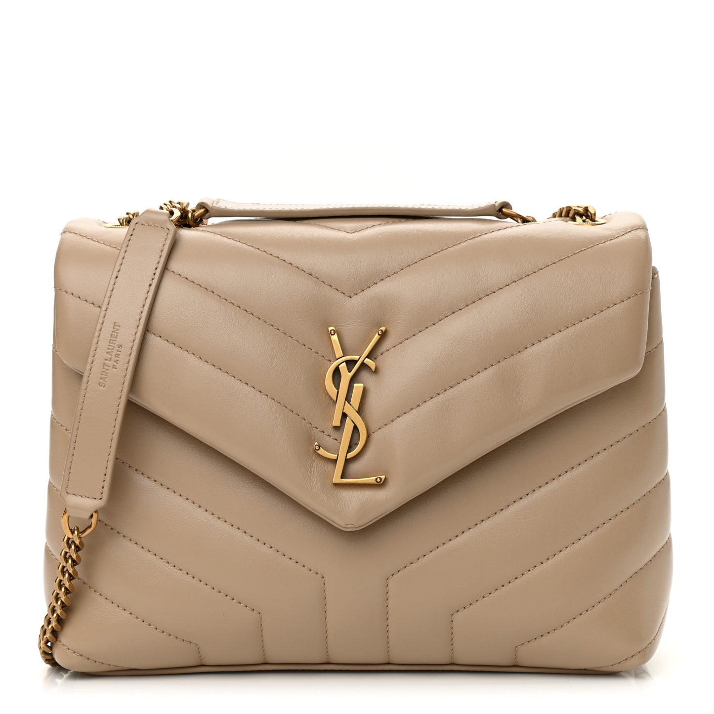 Calfskin Y Quilted Monogram Small Loulou Chain Satchel Dark Beige
