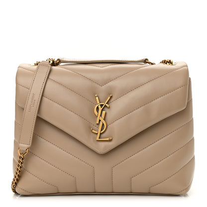 Saint Laurent Calfskin Y Quilted Monogram Small Loulou Chain Satchel Dark Beige 1 of 12