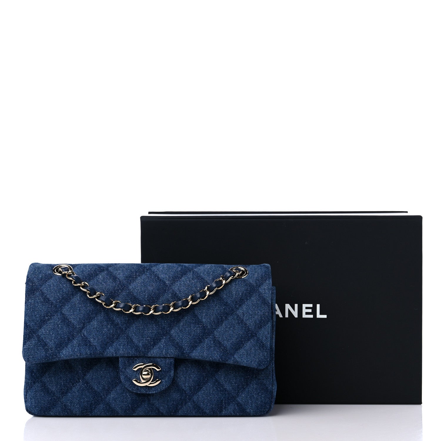 Chanel Printed Denim Quilted Medium Double Flap Dark Blue 9 of 9