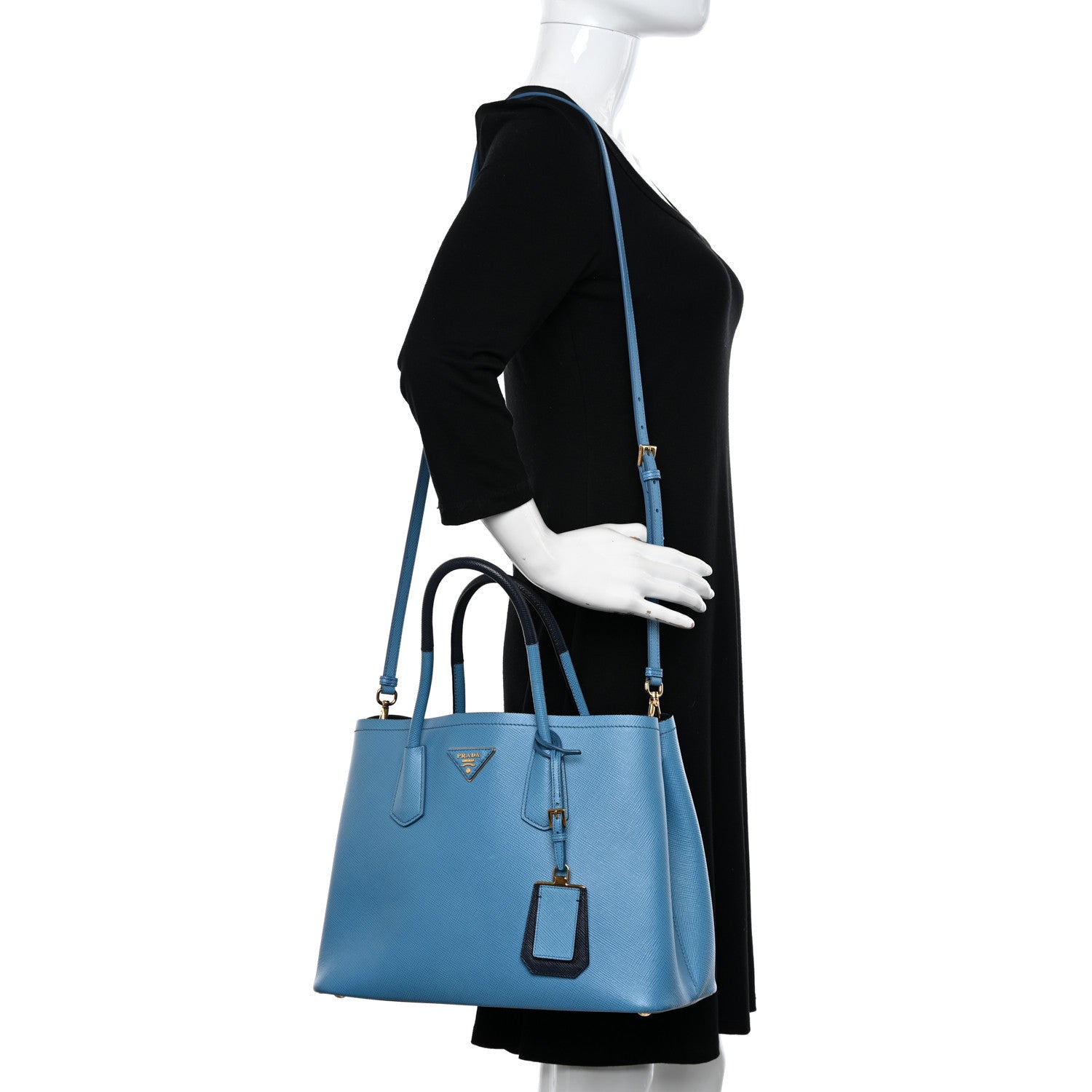 Prada Saffiano Cuir Bi-Color Medium Double Bag Mare Baltico 2 of 9