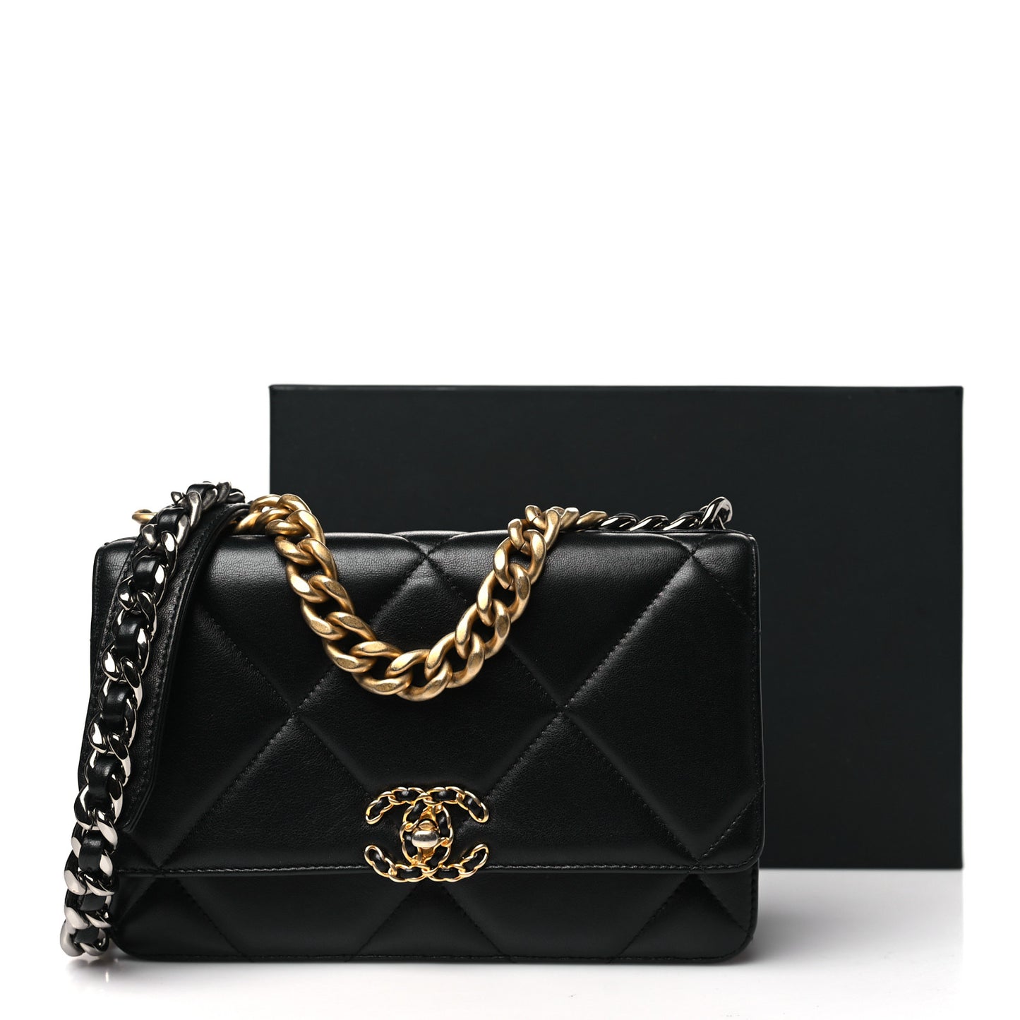 Lambskin Quilted Chanel 19 Wallet On Chain WOC Black