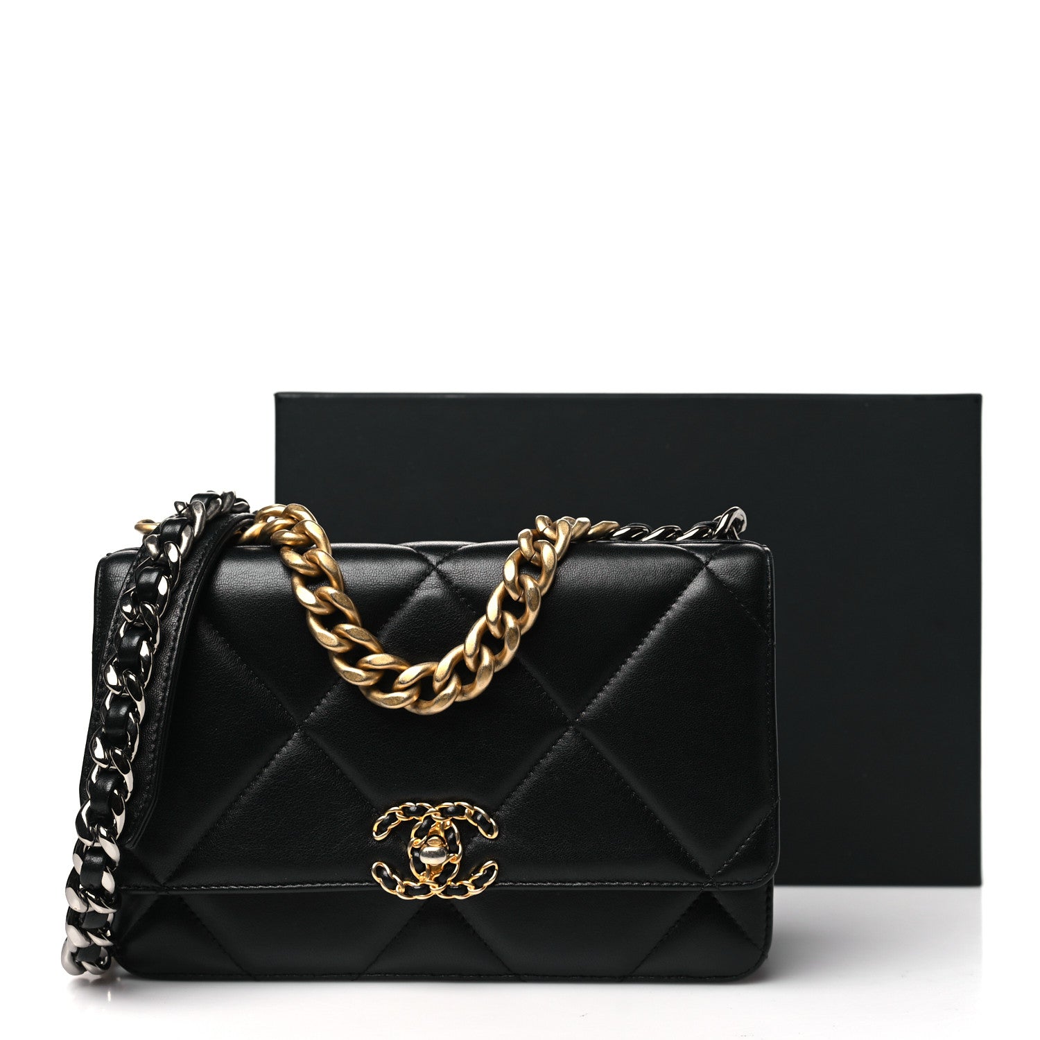 Chanel Lambskin Quilted Chanel 19 Wallet On Chain WOC Black 12 of 12