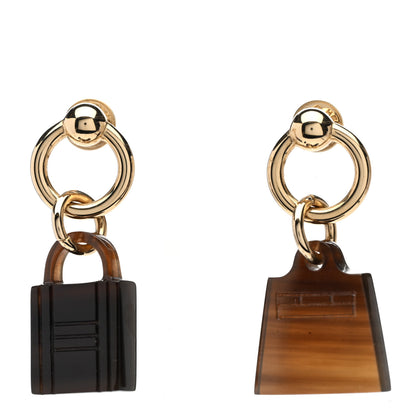 Hermes Permabrass Gold Plated Buffalo Horn Fusion Amulette Maroquinier Earrings Black 1 of 5