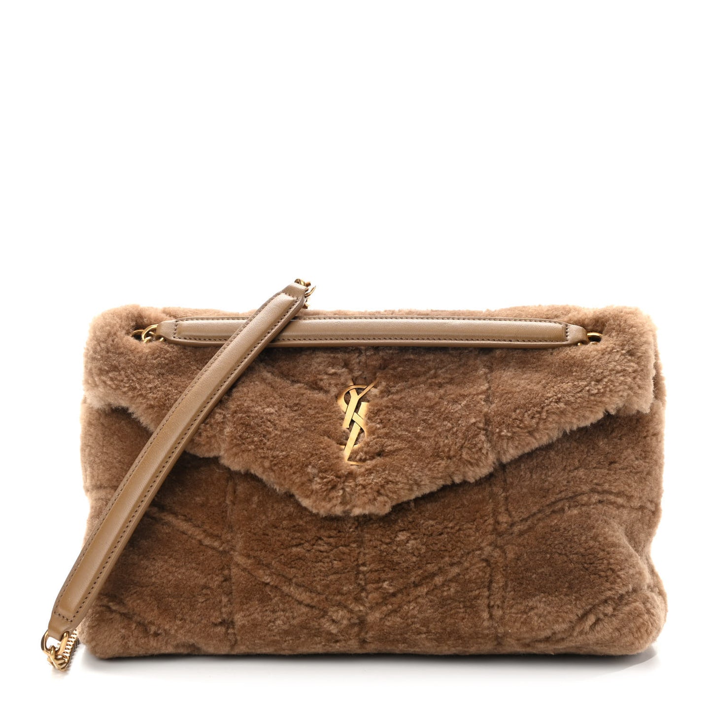 Shearling Quilted Small Loulou Puffer Monogram Chain Satchel Cinnamon