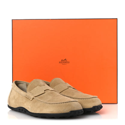 Hermes Suede Calfskin Womens Lazy Loafers 39 Beige Sable 12 of 12