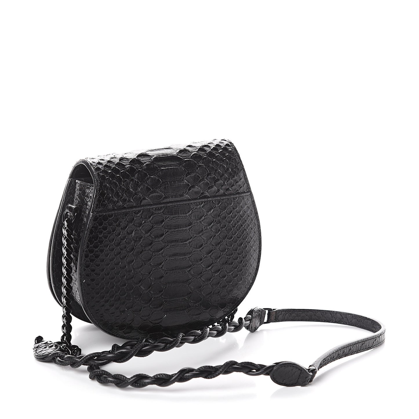 Python Calfskin Embossed Passementerie Chain Bag Black
