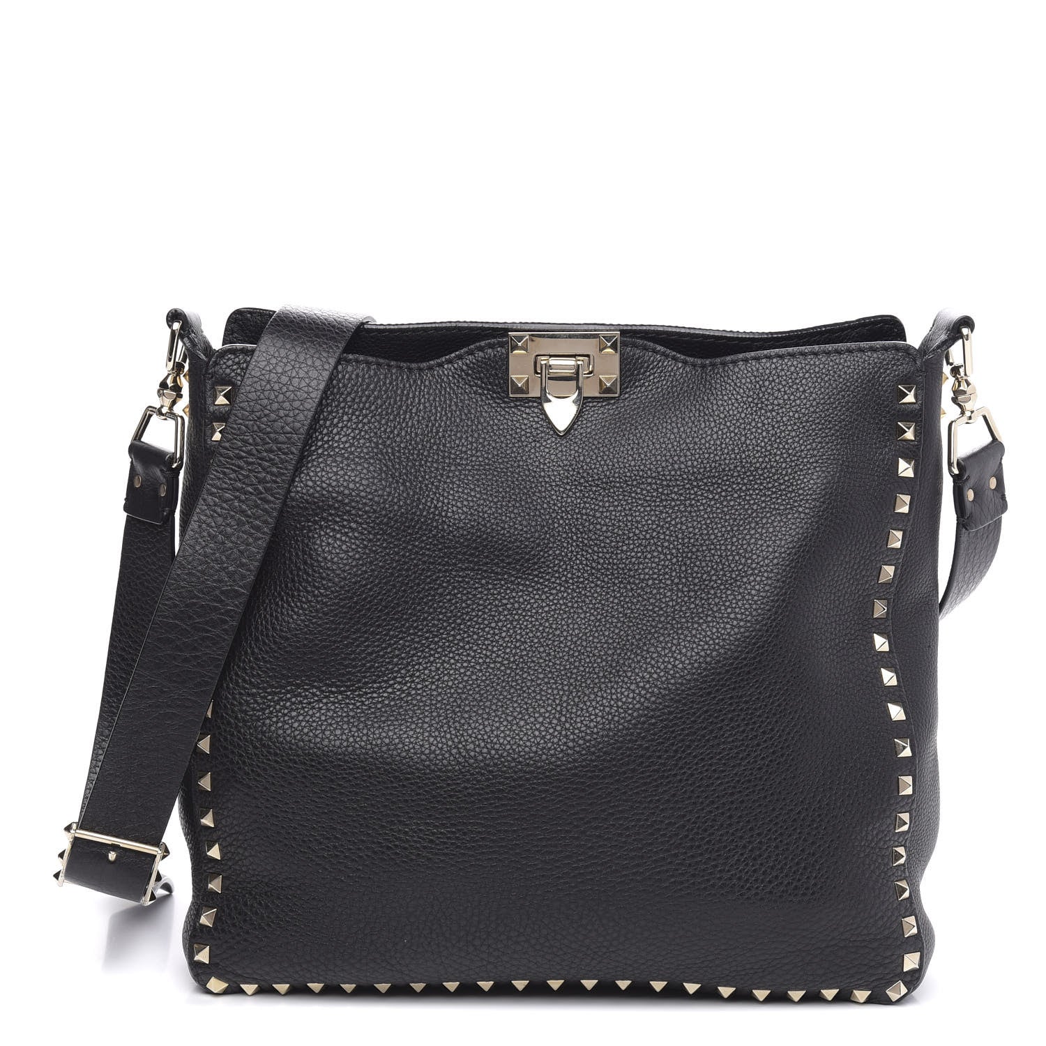 Valentino Garavani Pebbled Calfskin Large Rockstud Flip-Lock Messenger Bag Black 1 of 11