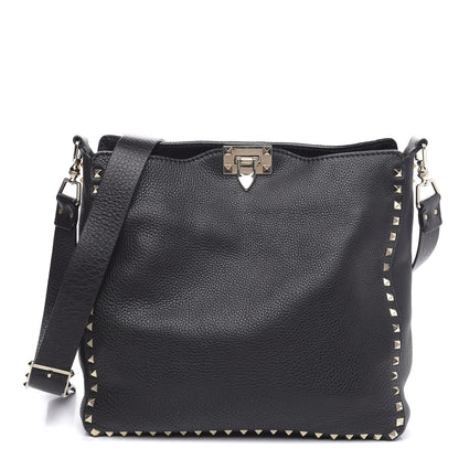 Valentino Garavani Pebbled Calfskin Large Rockstud Flip-Lock Messenger Bag Black 1 of 11