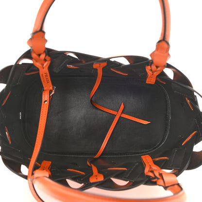 Prada Vitello Intreccio Tote Bag Papaya Black 6 of 10