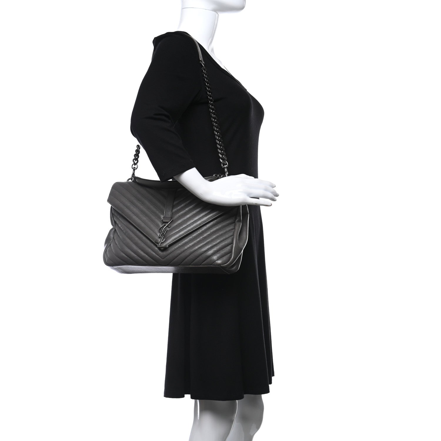 Saint Laurent Sheepskin Matelasse Chevron Monogram Large College Satchel Dark Anthracite 2 of 15