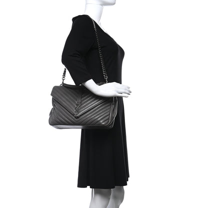 Saint Laurent Sheepskin Matelasse Chevron Monogram Large College Satchel Dark Anthracite 2 of 15