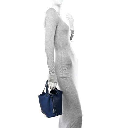 Hermes Taurillon Clemence Casaque Picotin Lock 18 PM Bleu Saphir Bleu Brighton 2 of 11