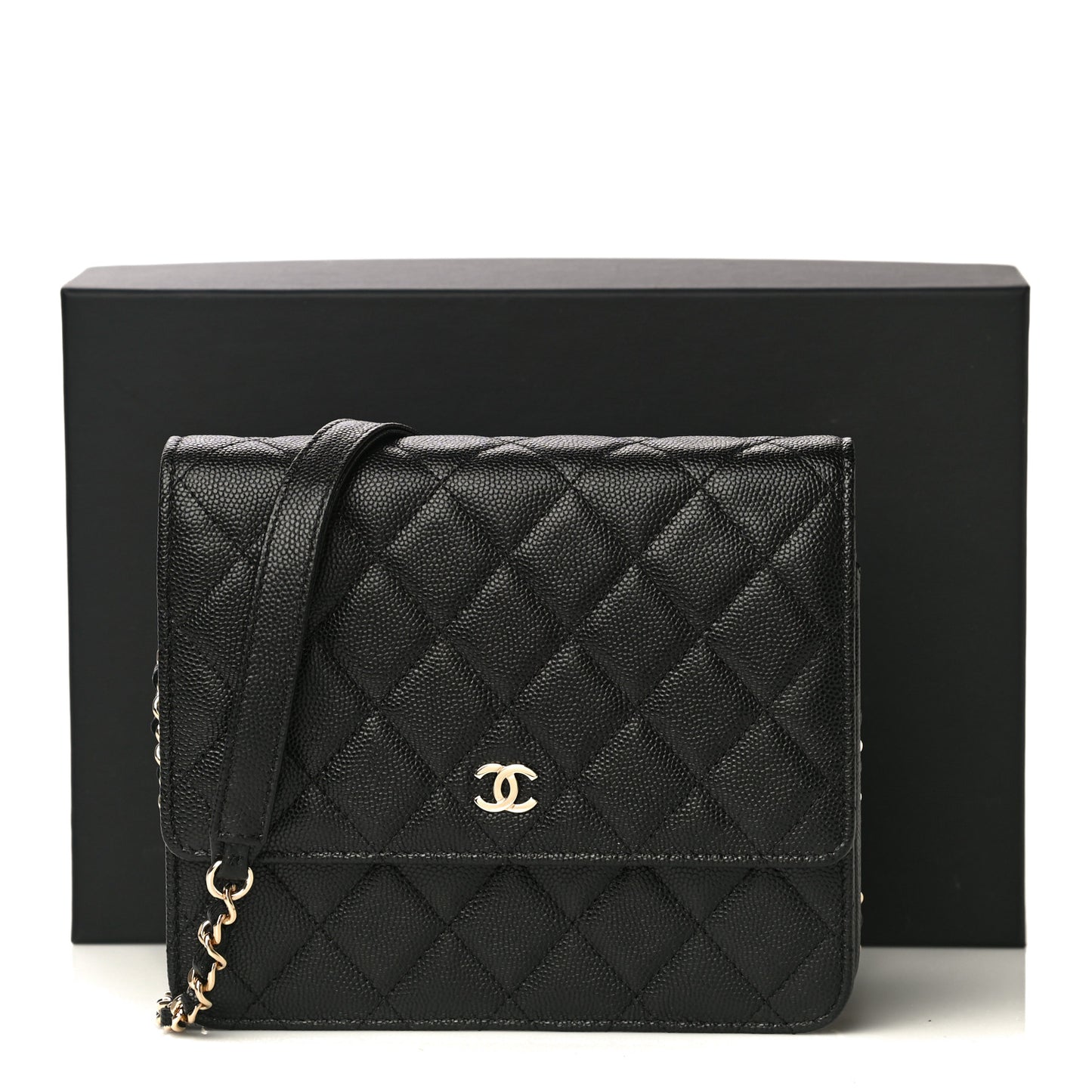 Caviar Quilted Square Wallet On Chain WOC Black