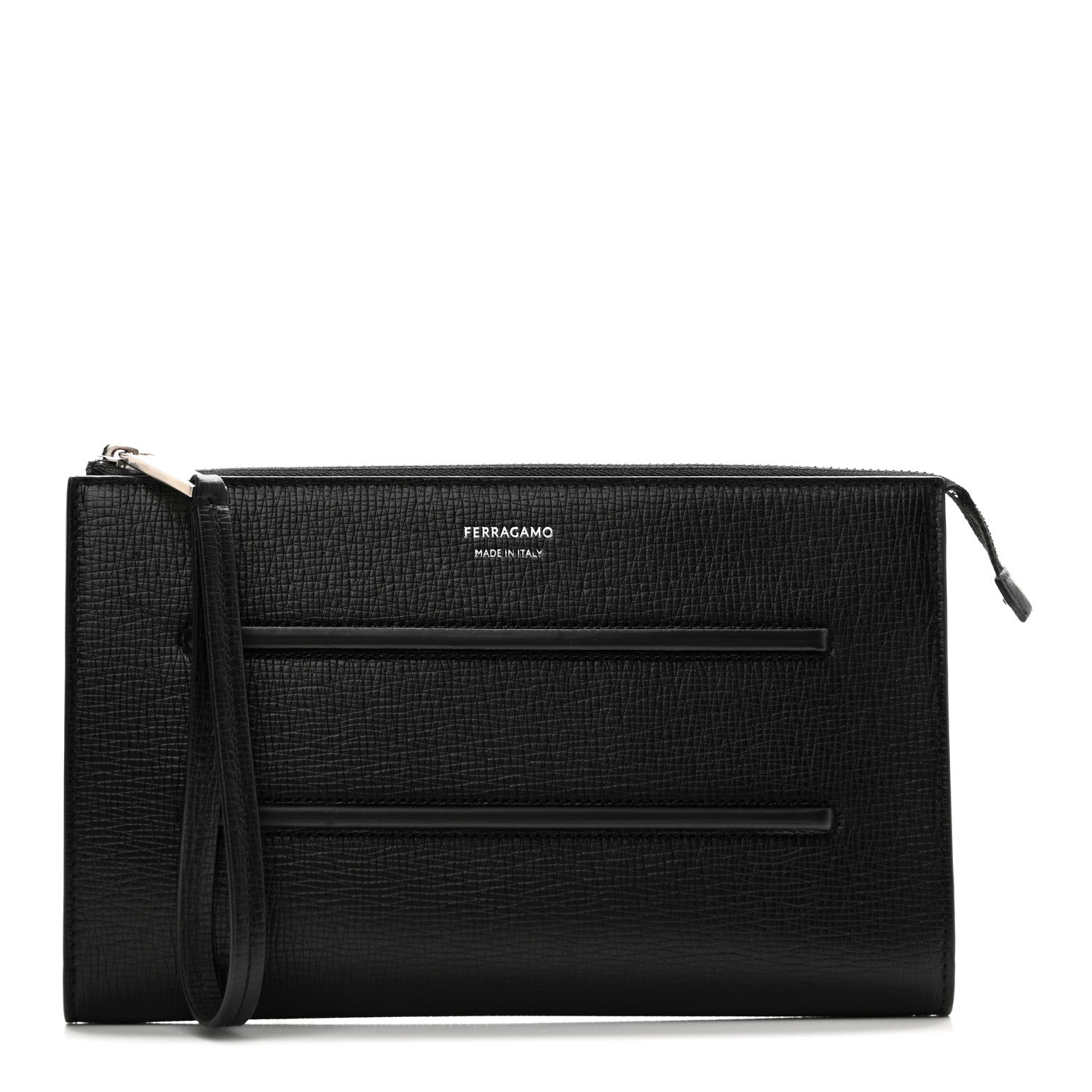 Salvatore Ferragamo Hammered Calfskin New Revival Wristlet Clutch Black 1 of 8