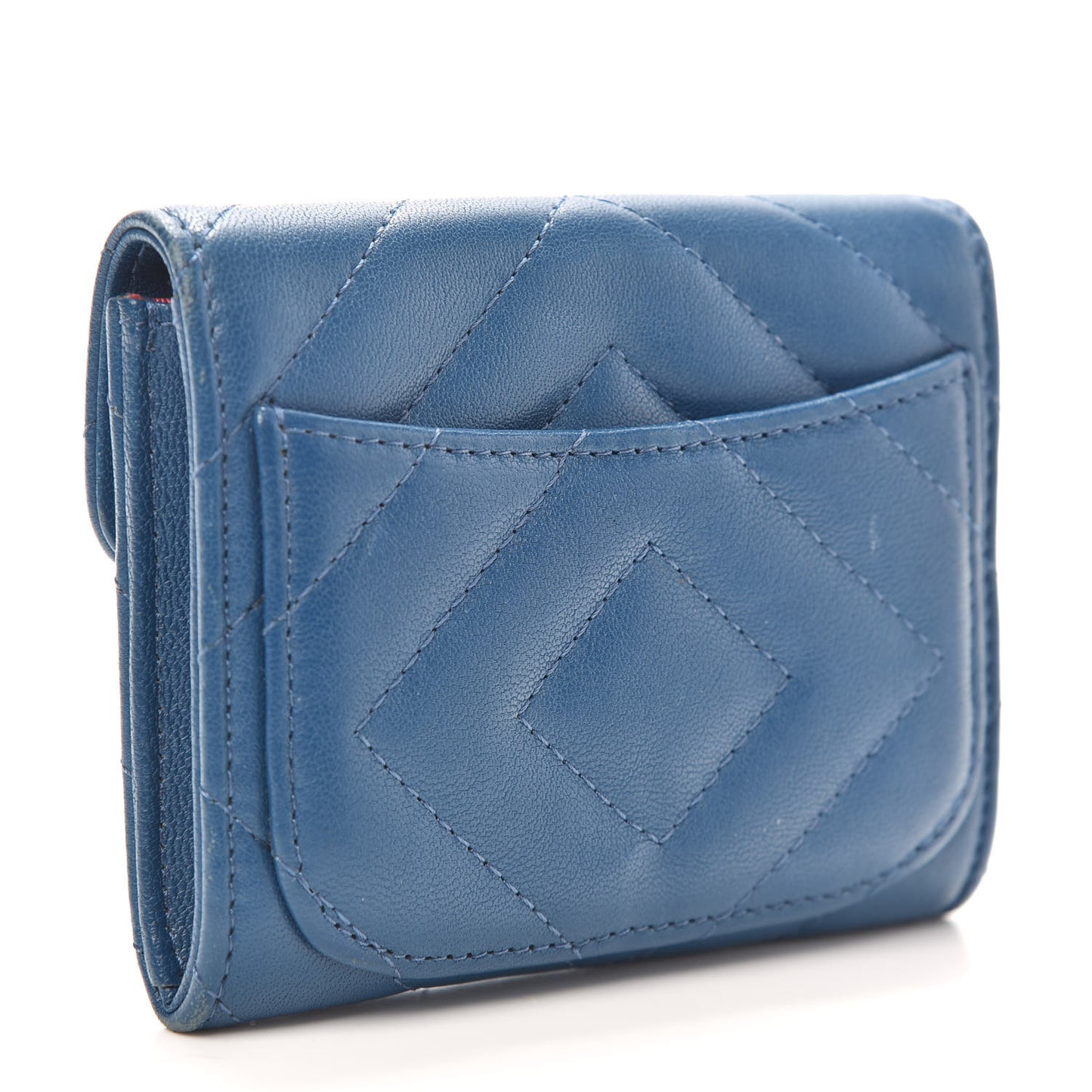 Sheepskin Chevron Quilted Reissue Card Holder Blue