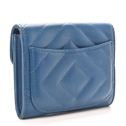 Chanel Sheepskin Chevron Quilted Reissue Card Holder Blue 3 of 8