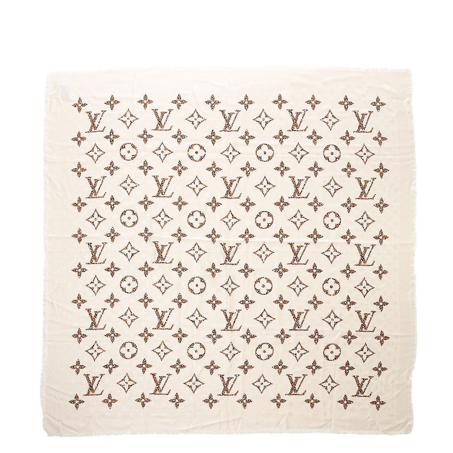 Wool Silk Monogram Giant Jungle Shawl Beige