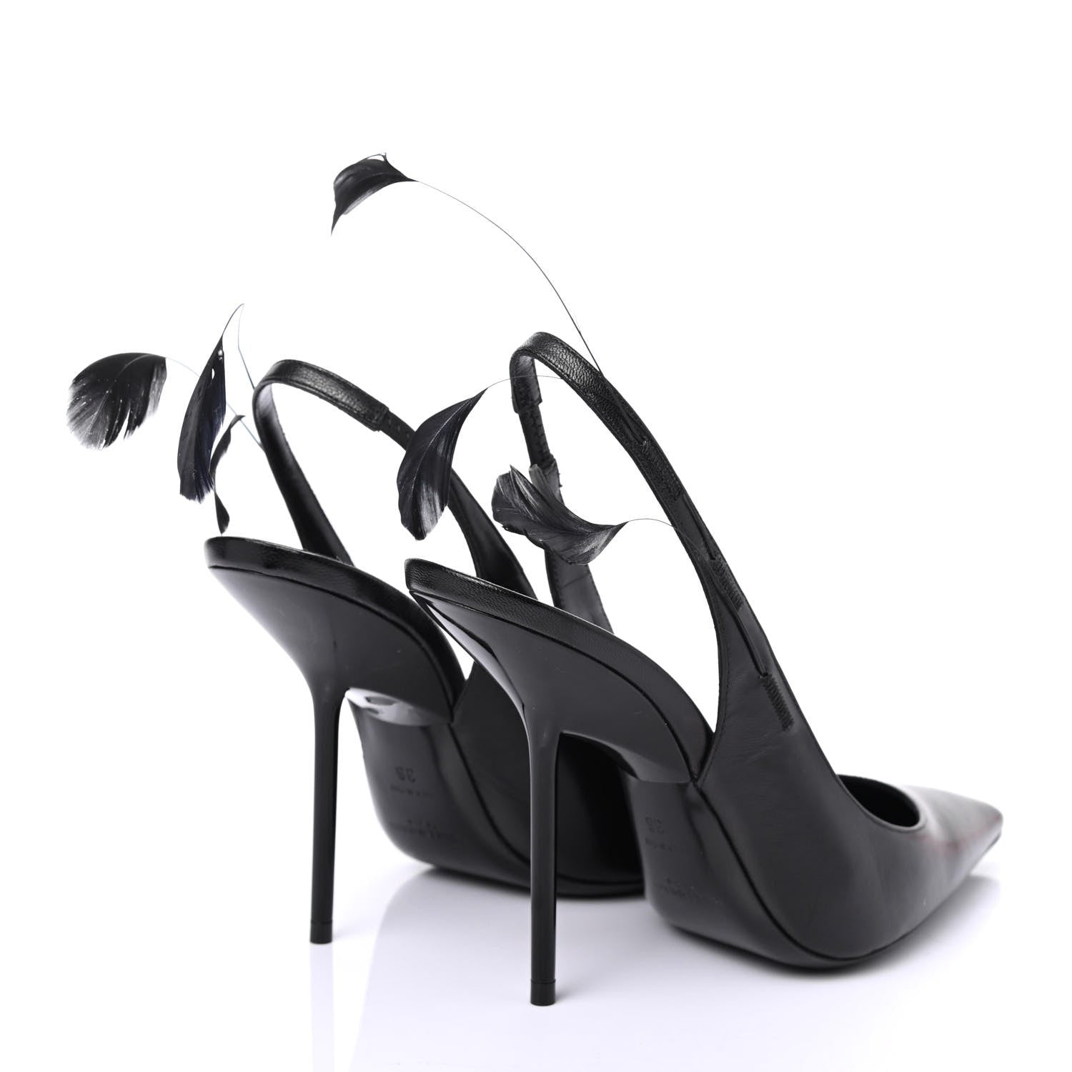 Saint Laurent Calfskin Tripon Feather Mansour 105 Slingback Pumps 36 Black 4 of 4