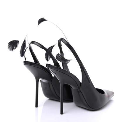 Saint Laurent Calfskin Tripon Feather Mansour 105 Slingback Pumps 36 Black 4 of 4
