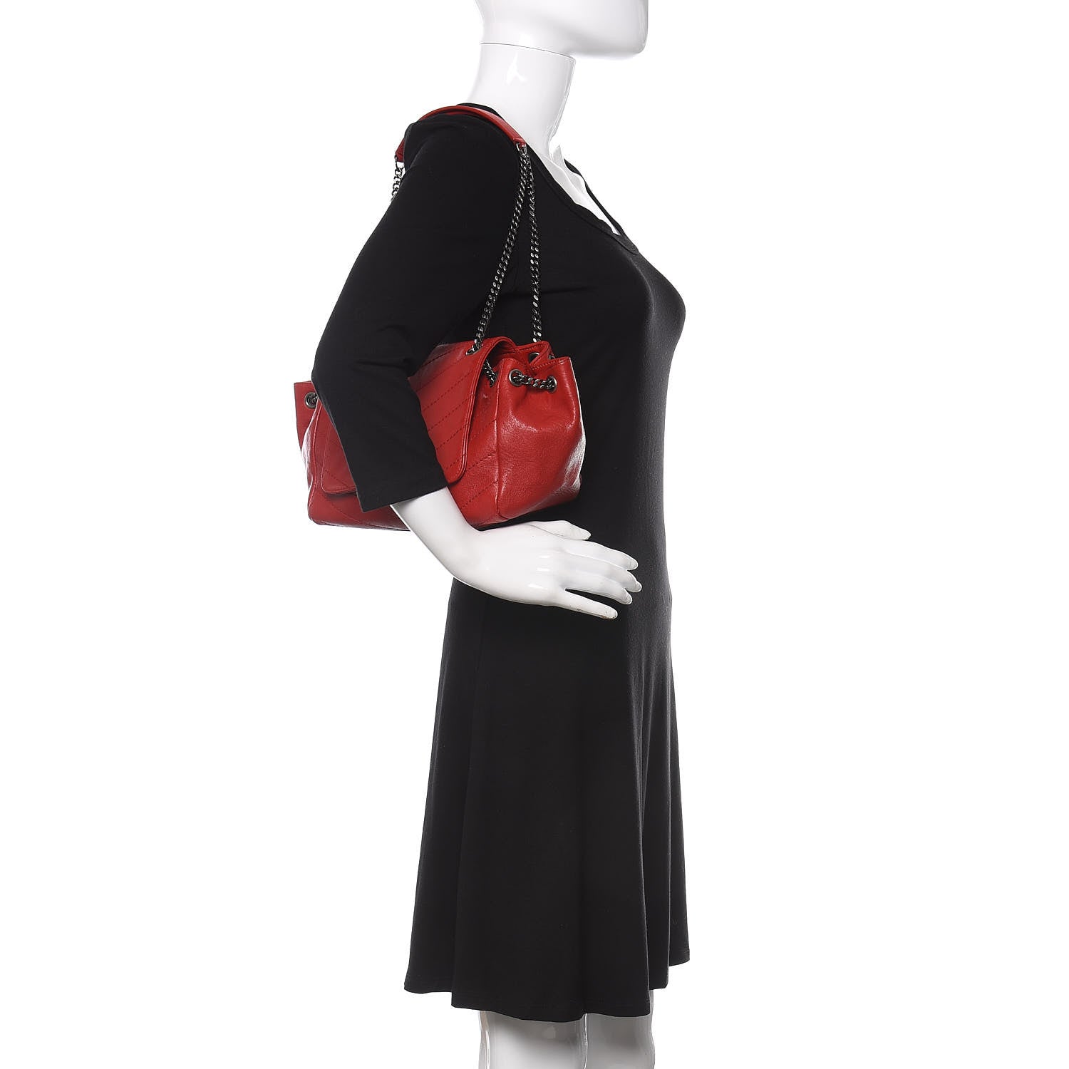 Saint Laurent Pebbled Lambskin Chevron Monogram Small Nolita Rouge 2 of 9