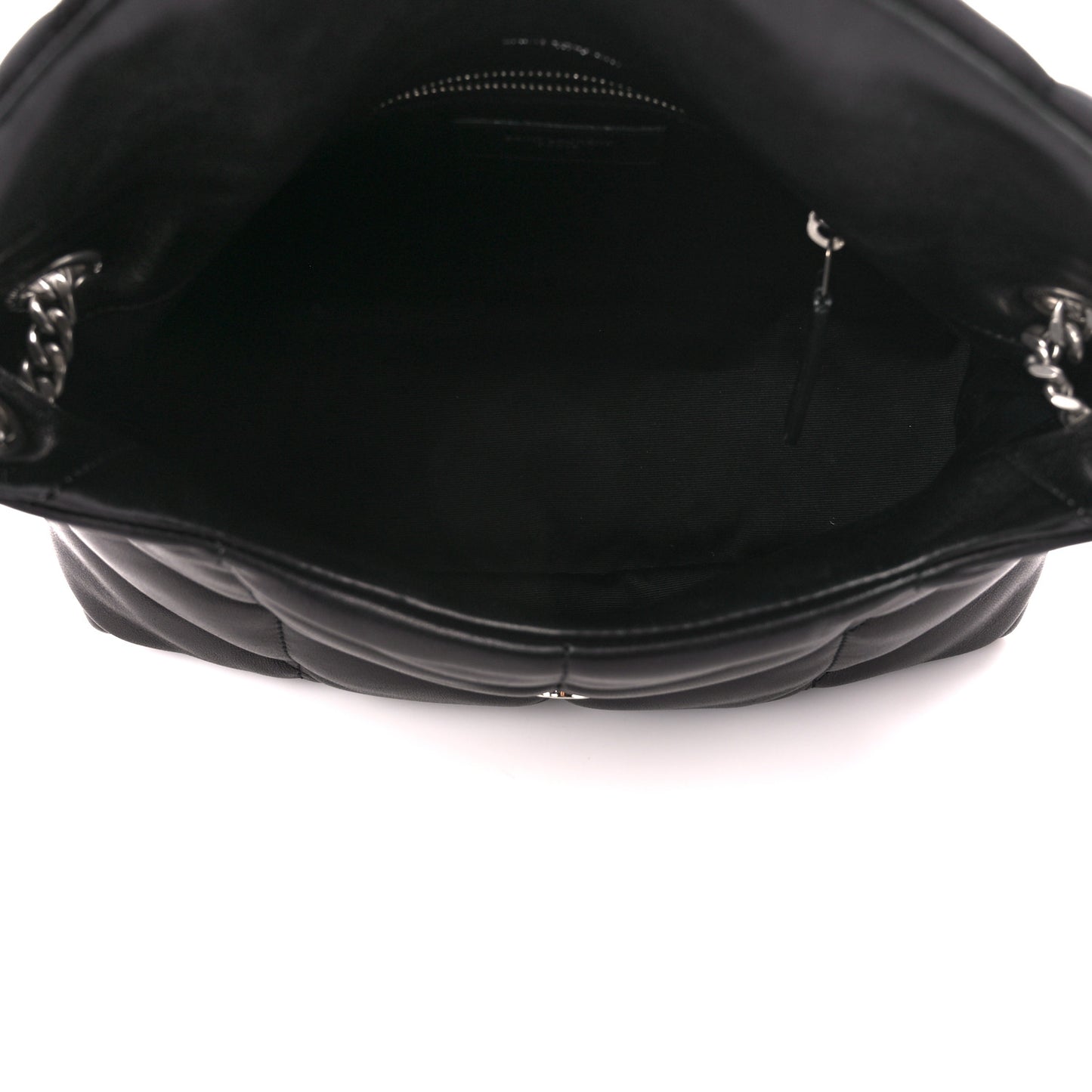 Lambskin Quilted Small Loulou Puffer Monogram Chain Satchel Black