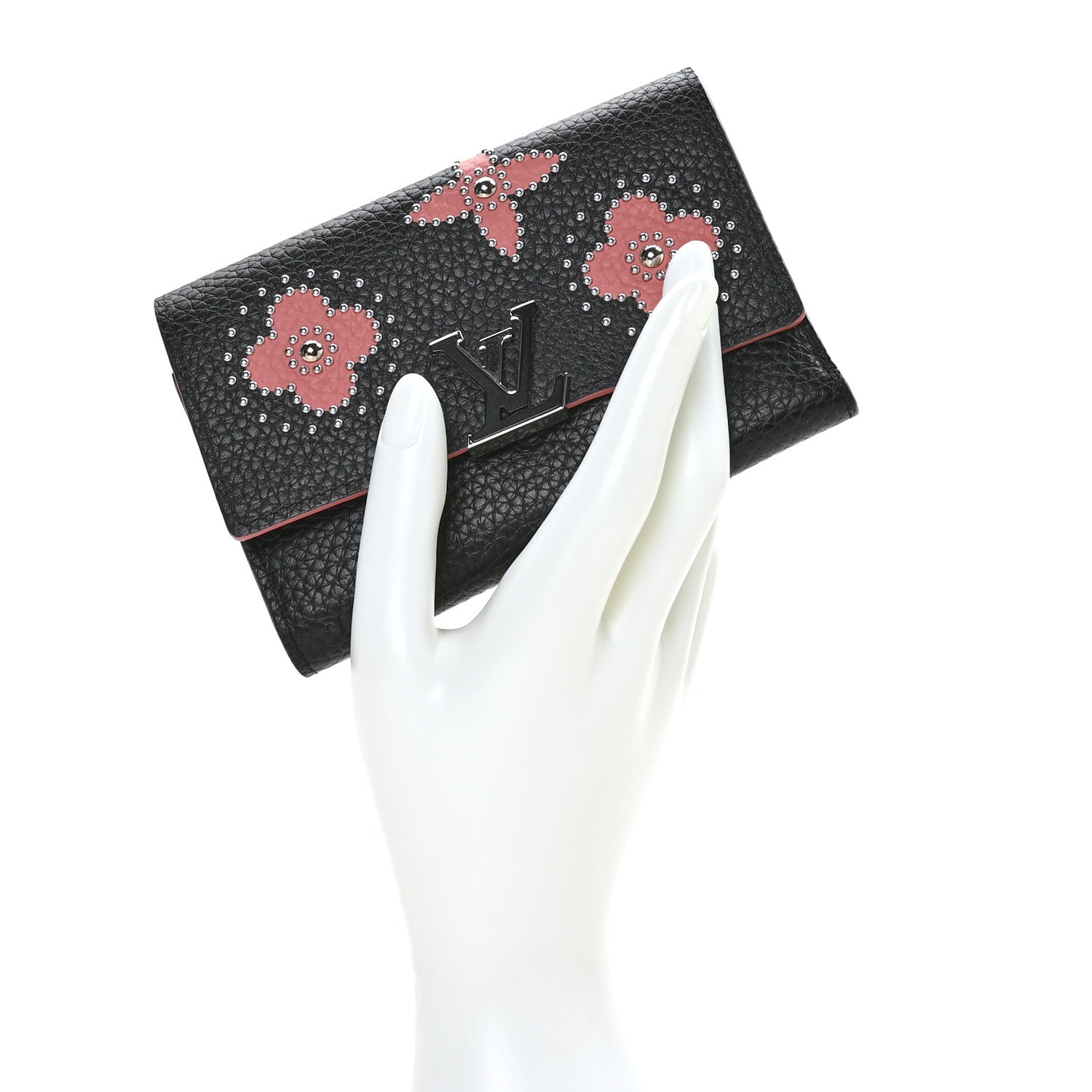 Louis Vuitton Taurillon Capucines Compact Flower Wallet Black 2 of 8
