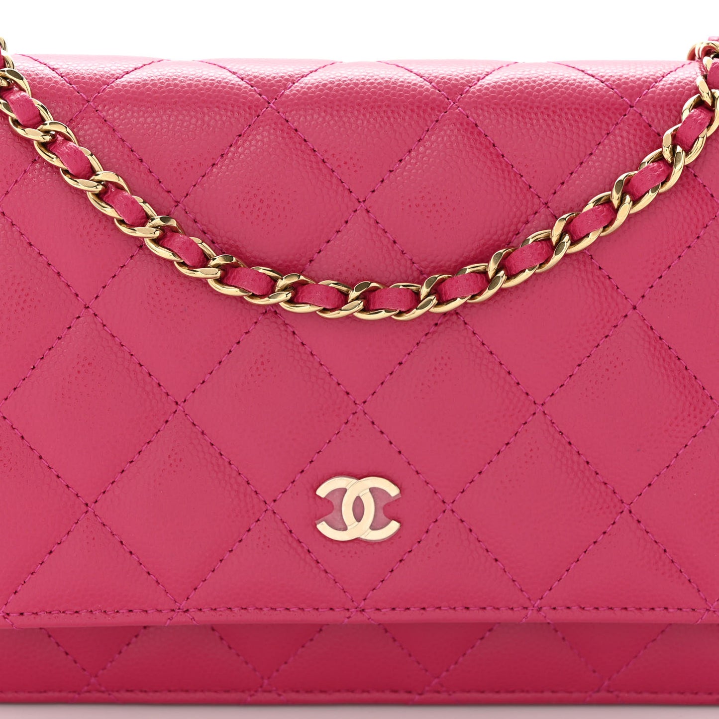 Caviar Quilted Wallet on Chain WOC Fuchsia