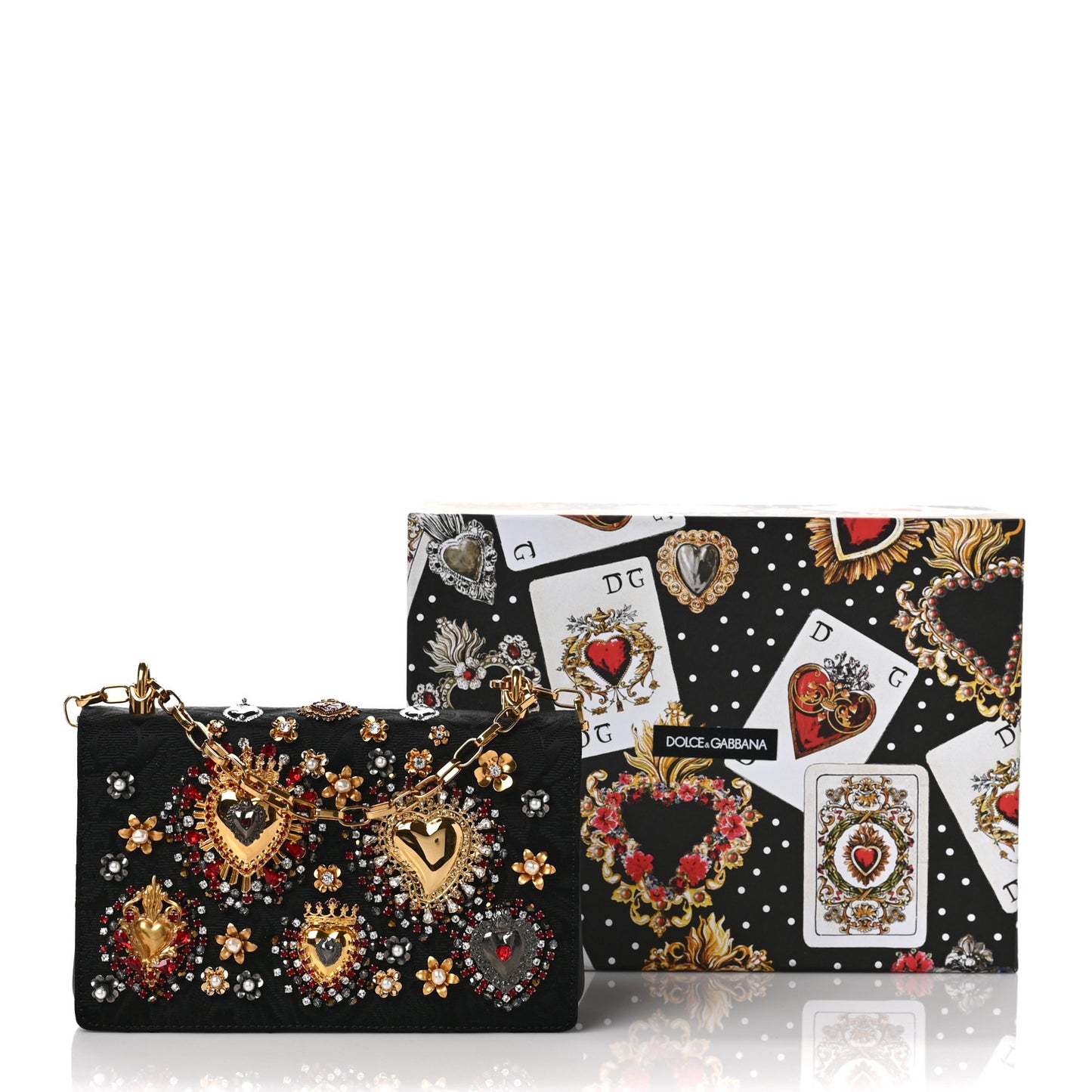 DDOLCE & GABBANA Brocade Crystal Embellished DG Girls Enchanted Sicily Shoulder Bag Black