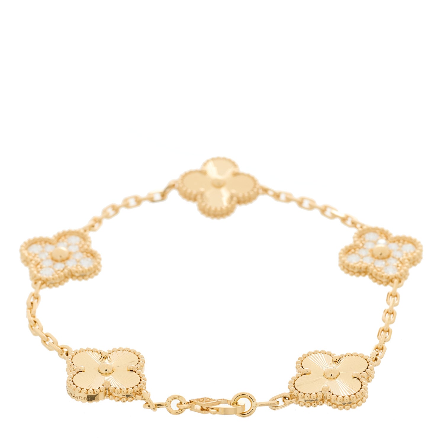 Van Cleef & Arpels 18K Yellow Gold Diamond 5 Motifs Guilloche Vintage Alhambra Bracelet 2 of 5