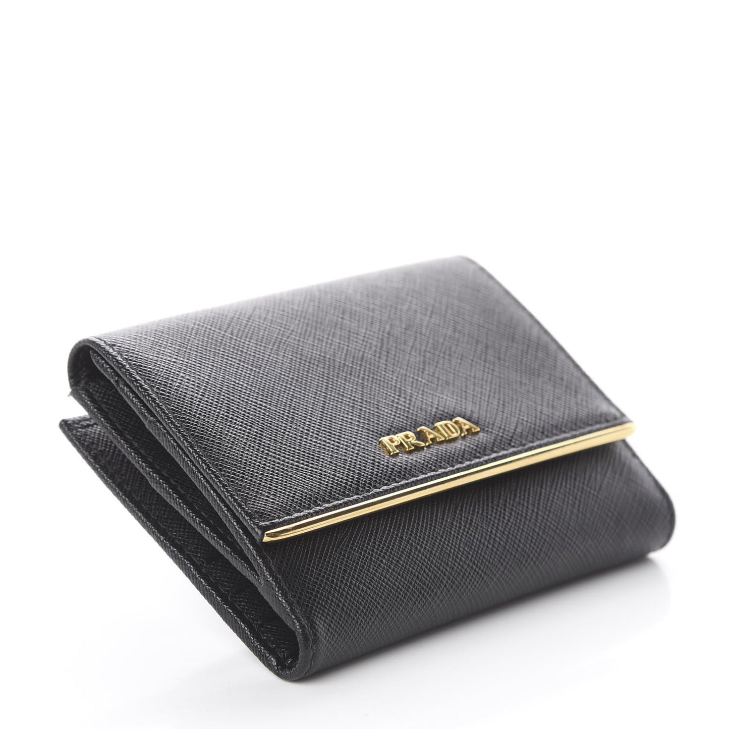 Saffiano Compact Metal Bar Flap Wallet Black