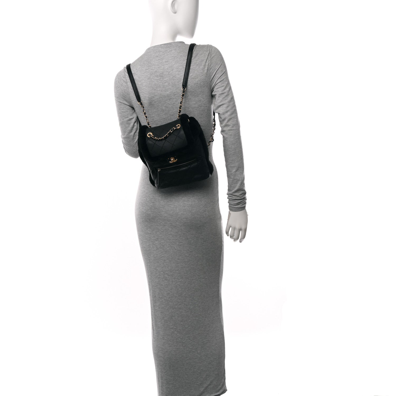 Chanel Lambskin Shearling Quilted CC Backpack Black 2 of 10