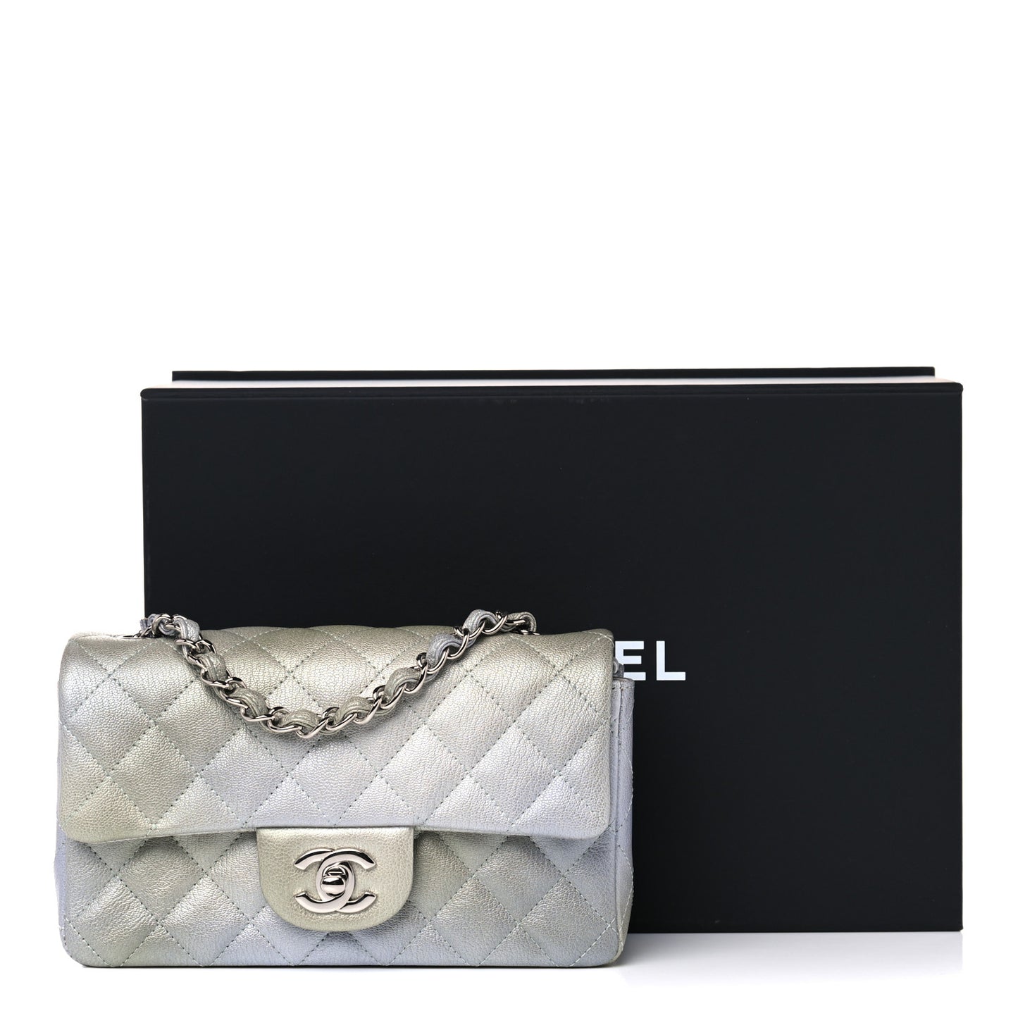 Metallic Goatskin Quilted Ombre Mini Rectangular Flap Grey Green