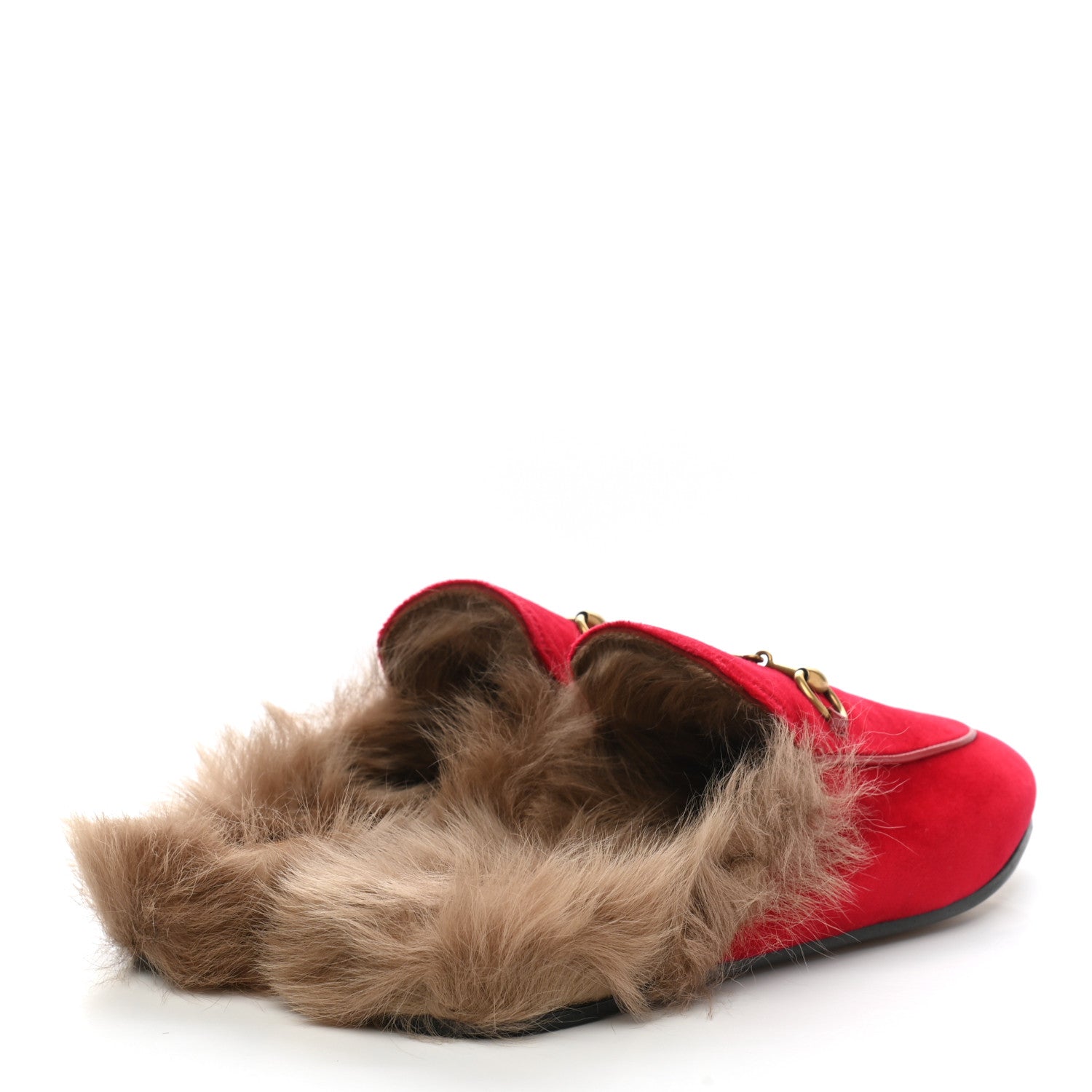 Gucci Velvet Fur Womens Princetown Slippers 37.5 Hibiscus Red 4 of 8
