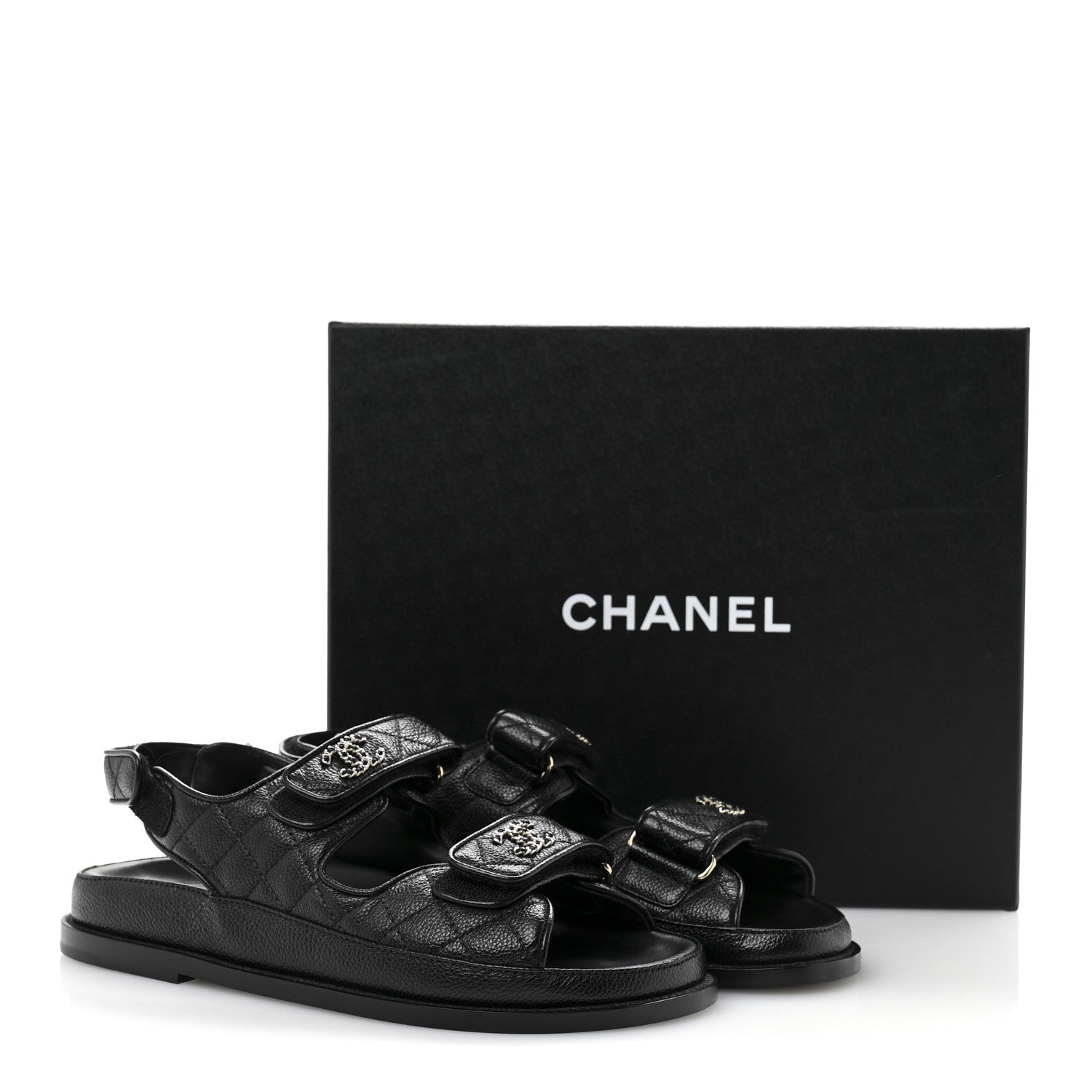 Chanel Grained Calfskin Velcro Dad Sandals 38 Black 10 of 10