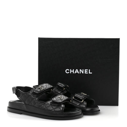 Chanel Grained Calfskin Velcro Dad Sandals 38 Black 10 of 10