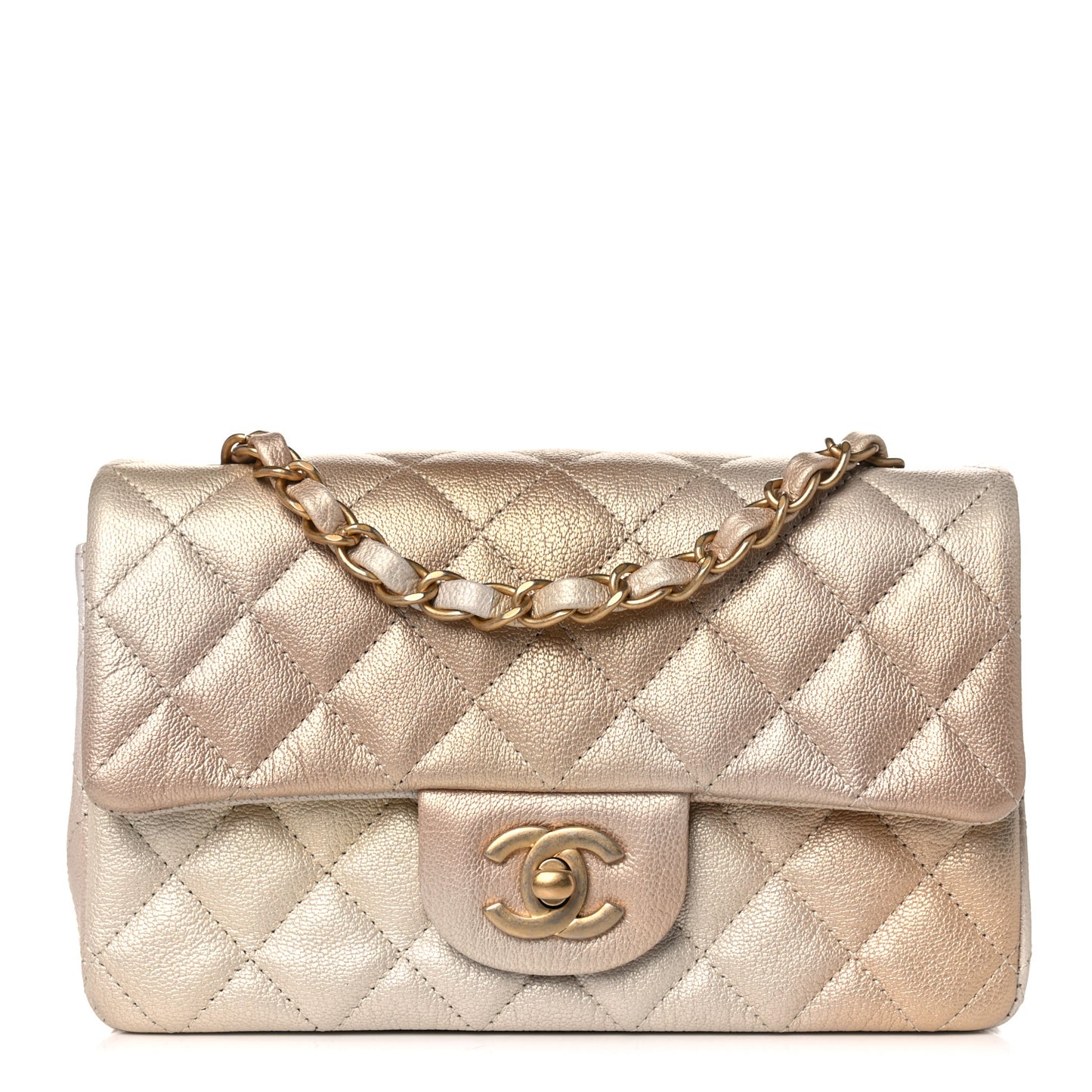 Metallic Goatskin Quilted Mini Rectangular Flap Gold