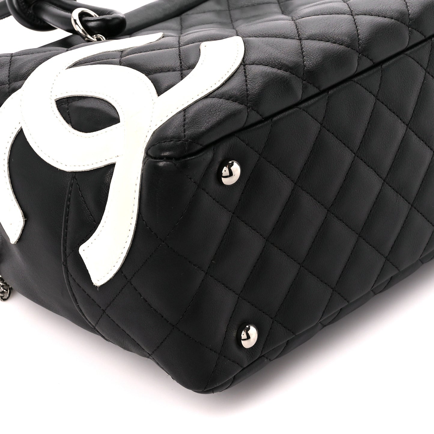 Calfskin Quilted Large Cambon Bowler Black White