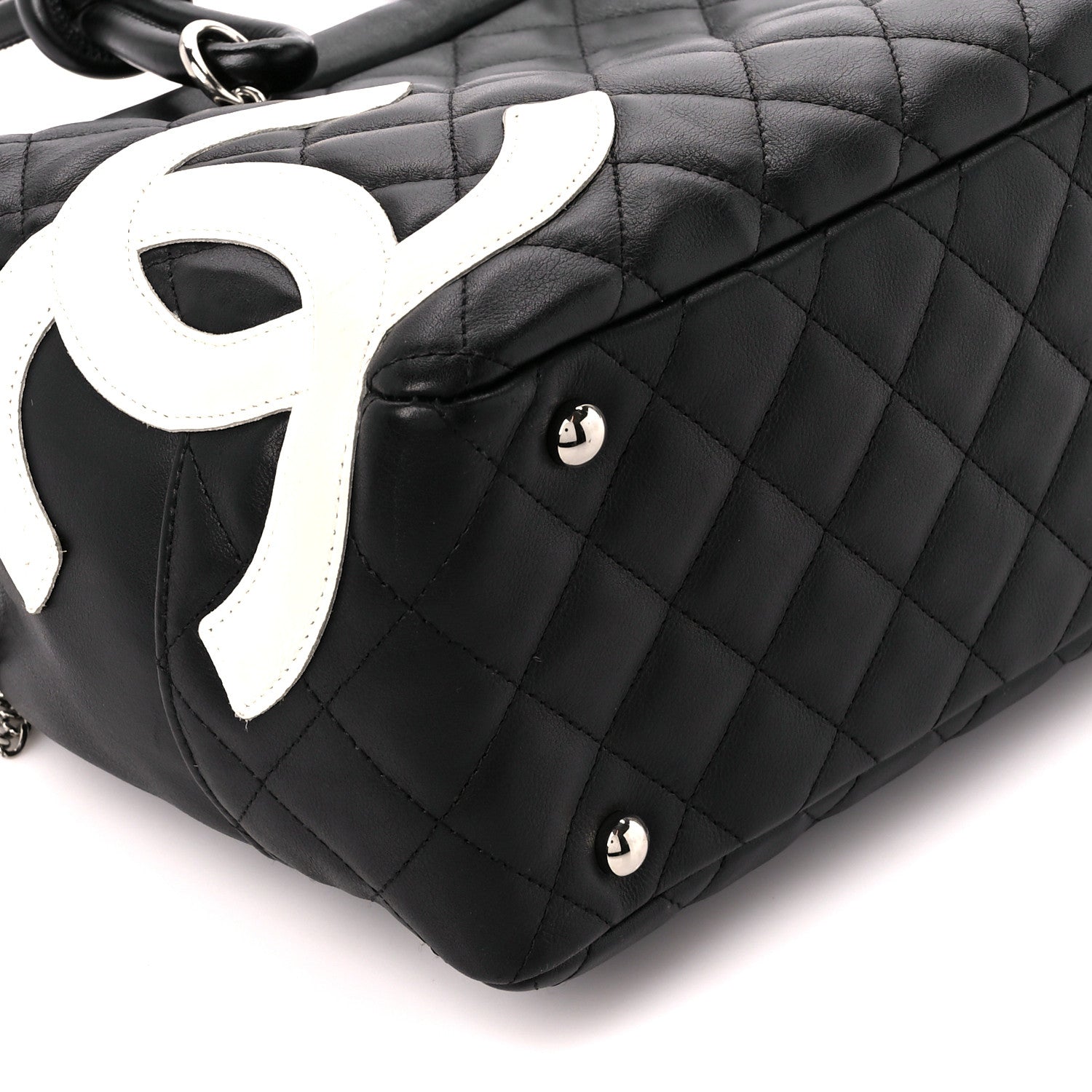 Chanel Calfskin Quilted Large Cambon Bowler Black White 9 of 10