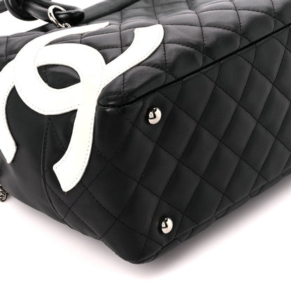 Chanel Calfskin Quilted Large Cambon Bowler Black White 9 of 10