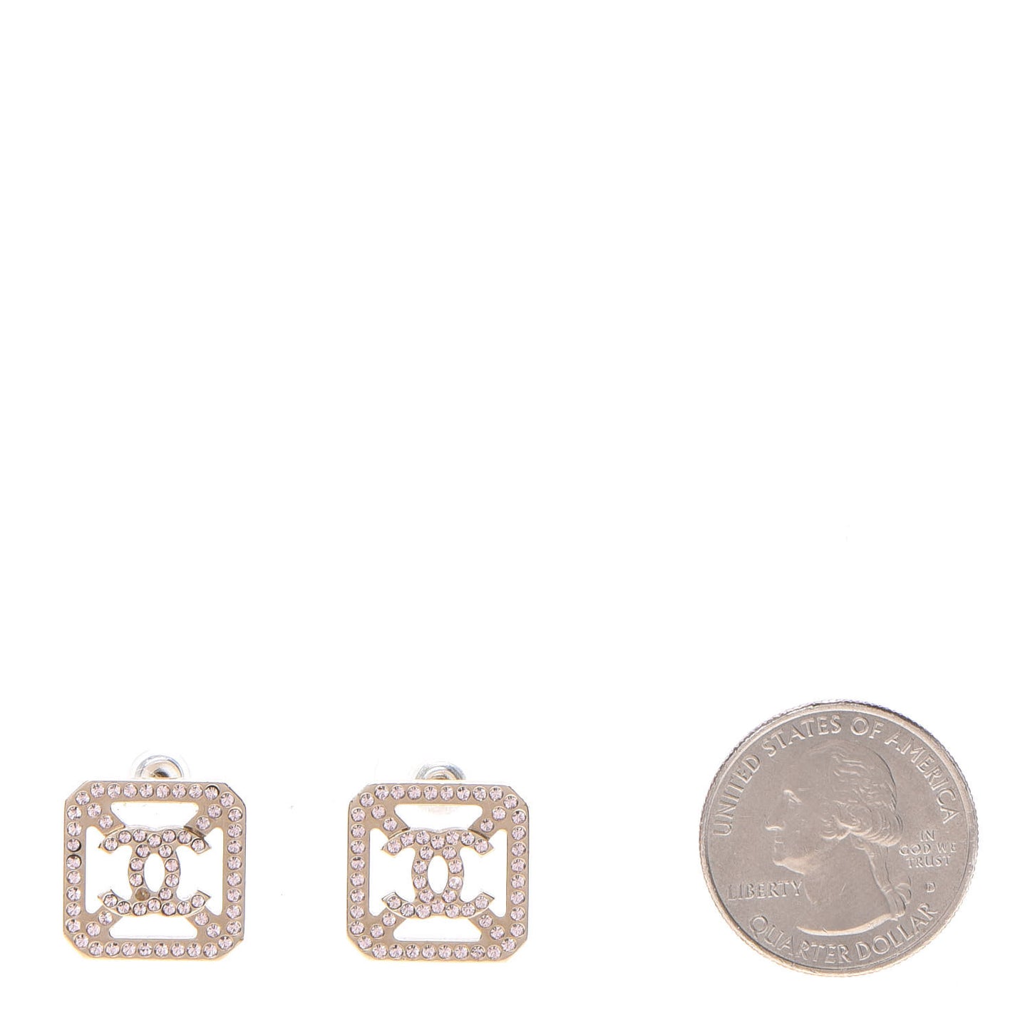 Crystal Square CC Earrings Gold Pink