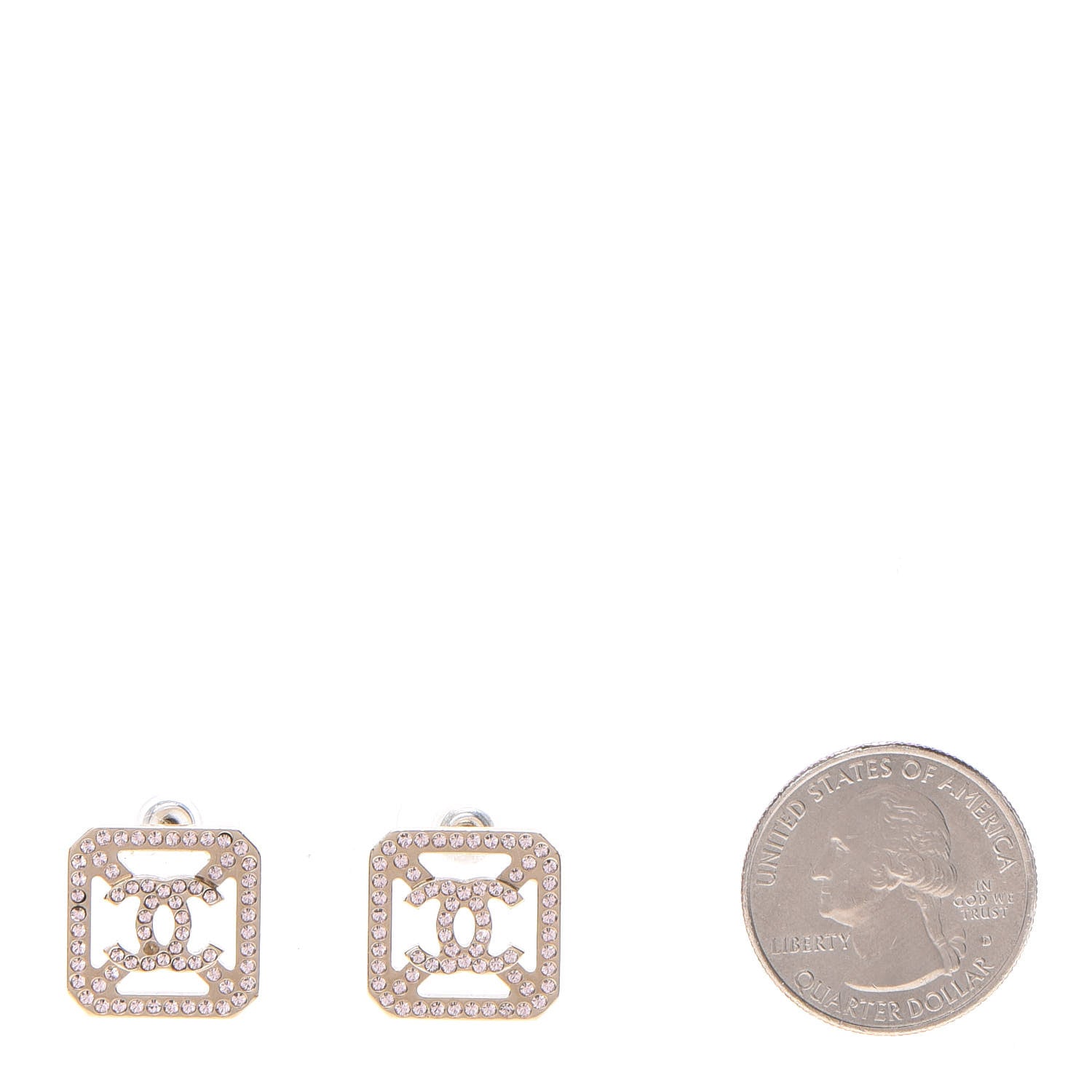 Chanel Crystal Square CC Earrings Gold Pink 2 of 7