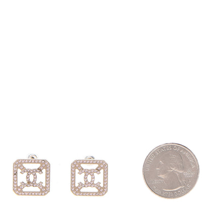 Chanel Crystal Square CC Earrings Gold Pink 2 of 7