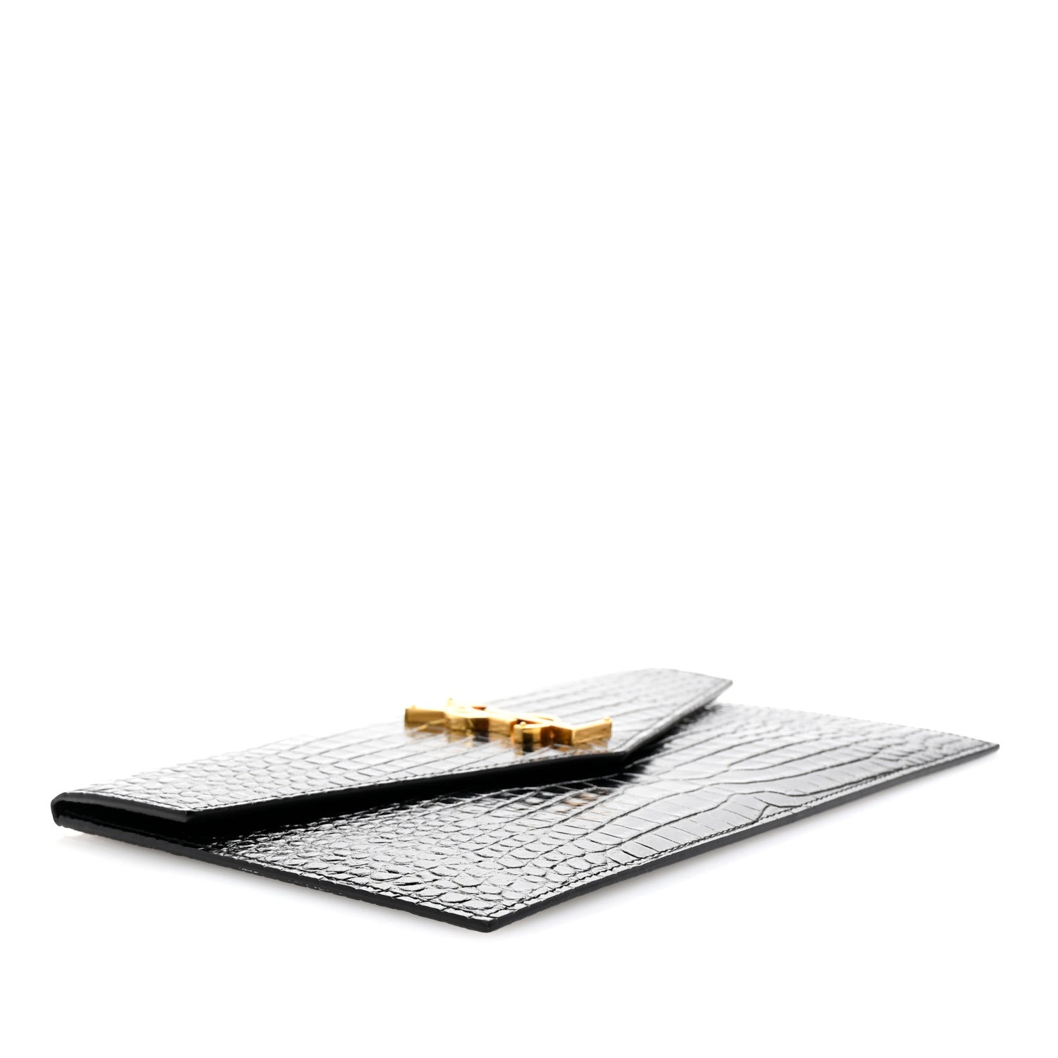 Saint Laurent Calfskin Crocodile Embossed Uptown Monogram Pouch Black 4 of 6
