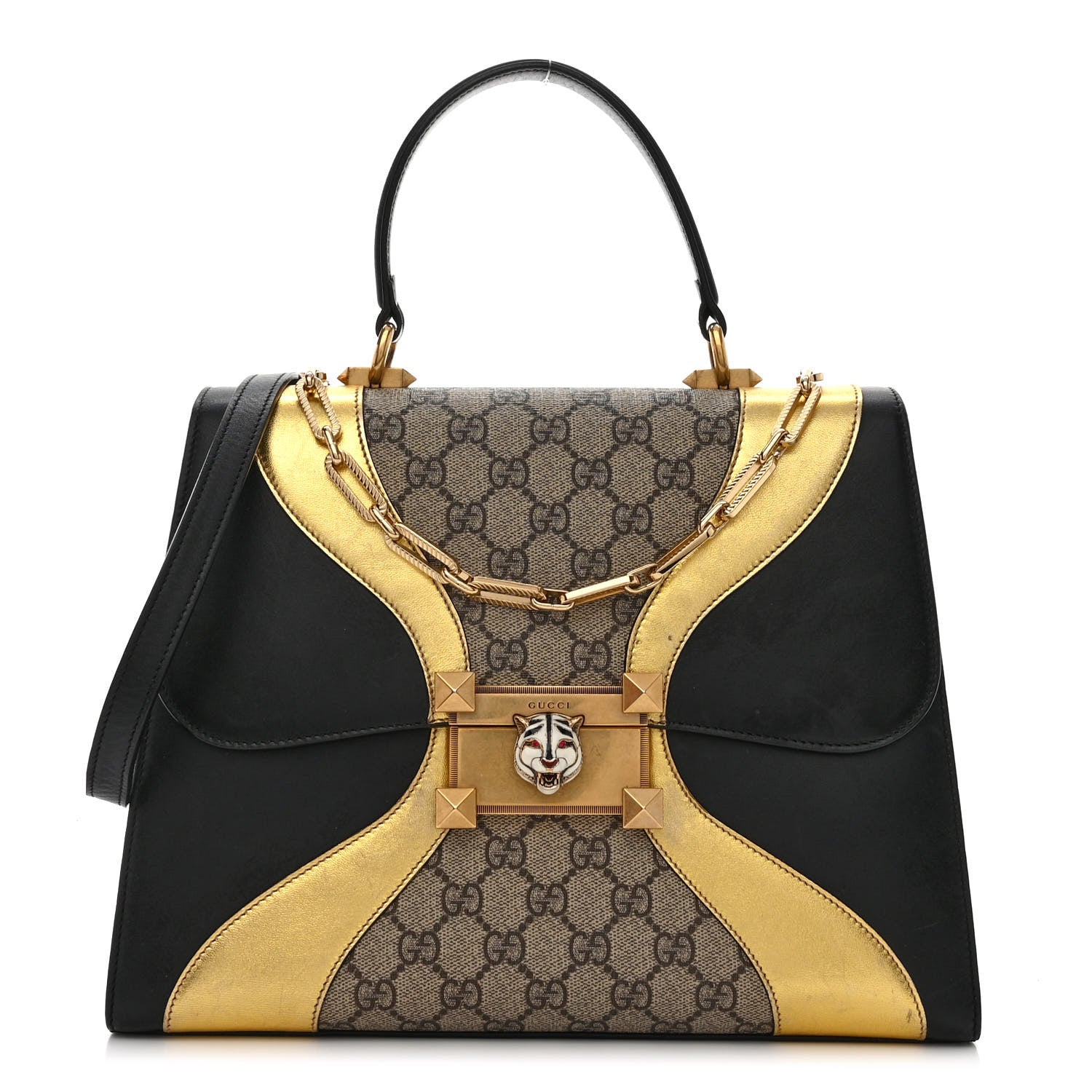 Gucci Nappa GG Supreme Monogram Medium Osiride Top Handle Bag Black Oro Vecchio Beige Ebony 1 of 18