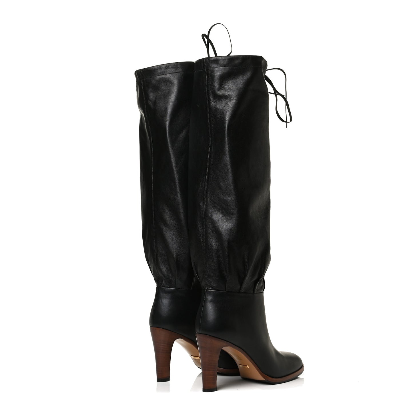Deauville Calfskin Cinched Knee High Boots 39.5 Black